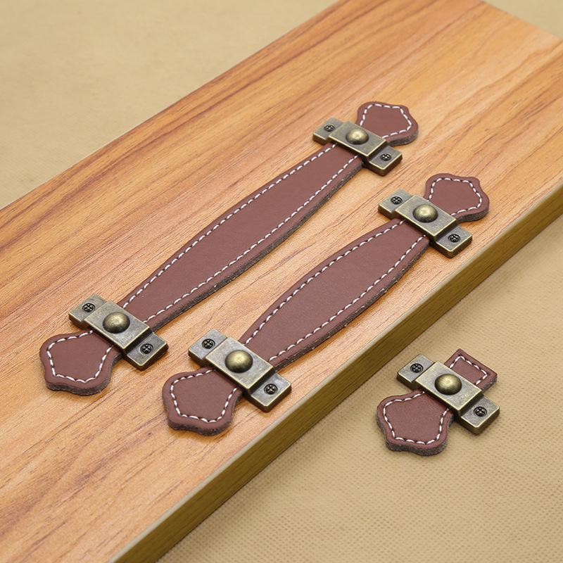 Manija de cuero del Gabinete accesorios manija del cajón Europeo negro decorativo redondo muebles armario manija de la puerta