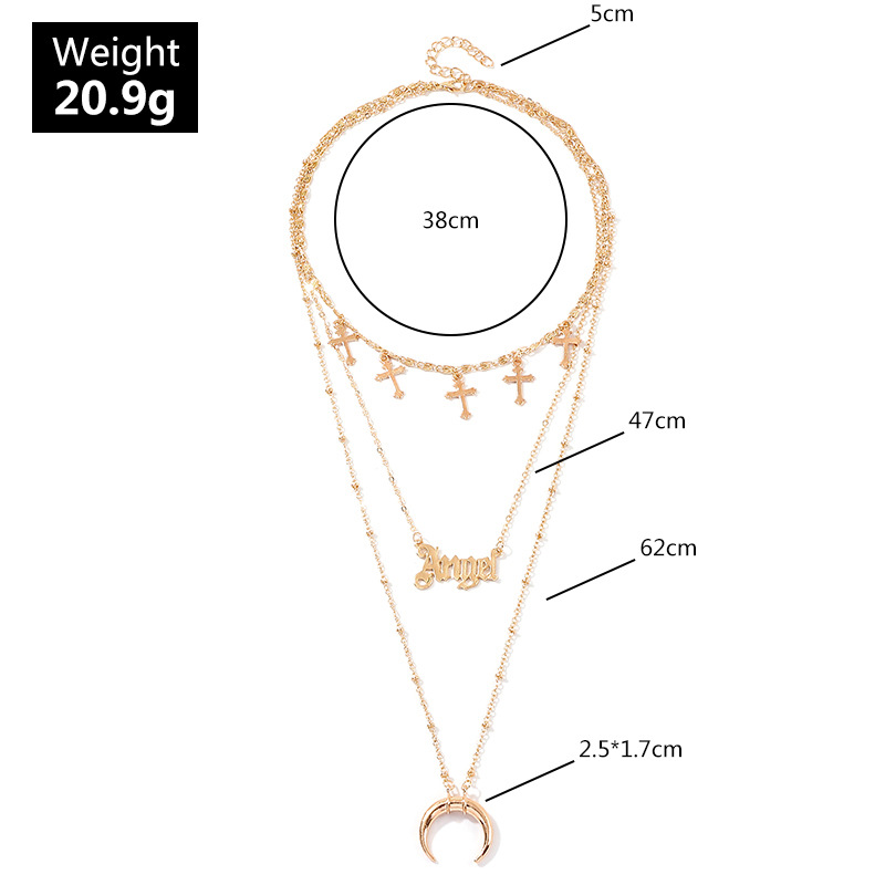 Nz1369 Croix-transfrontalier Européen Et Américain Bijoux Populaire Simplicité Anglais Ange Pendentif En Métal Croissant Croix Collier display picture 3