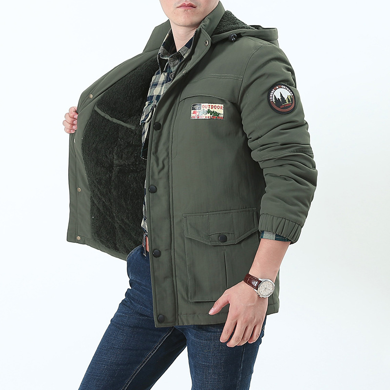 Chaqueta acolchada de algodón para hombres chaqueta acolchada de algodón casual de longitud media chaqueta acolchada de algodón con Capucha forrada de lana para hombres chaqueta acolchada de algodón para hombres cálida chaqueta acolchada de algodón para hombres