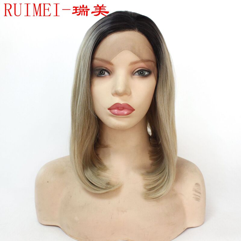 Black Gradient Mixed Gold Short Wave Head Front Lace Full Wig Front Lace wigsynthetic