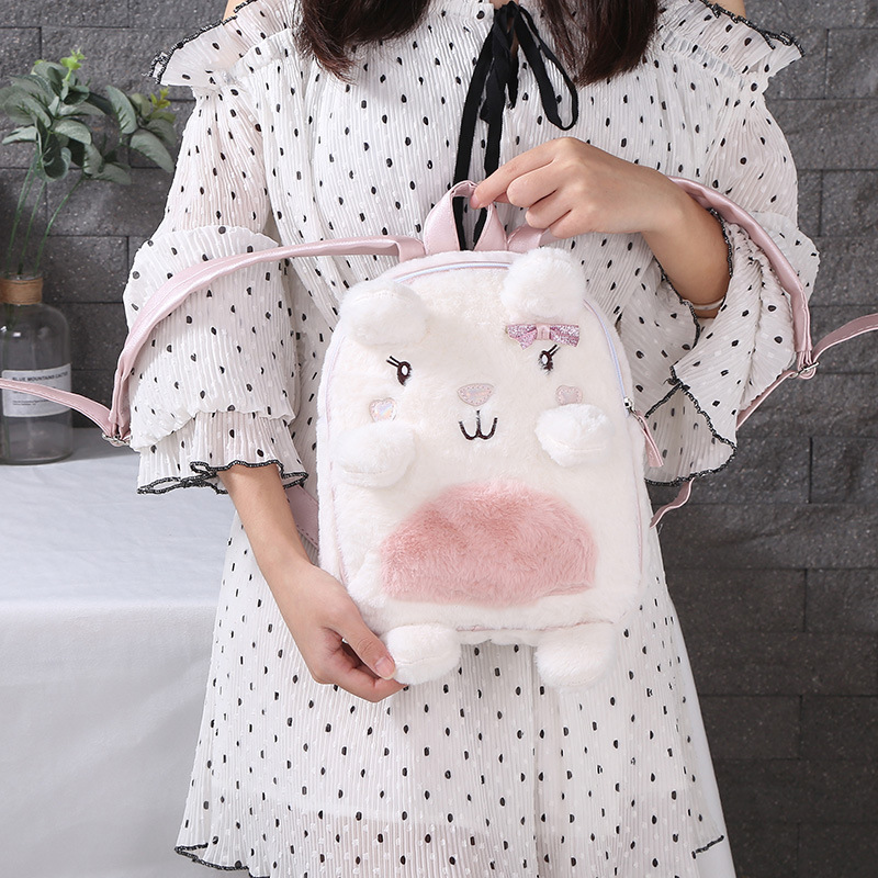 New plush and cute little bear cartoon bow backpack for children, adorable snack backpack for babies detail image 5