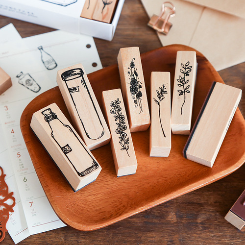 Yuezhen Original Vintage Lotus Wood Combination Set Seal Plant Vase Hand Account Seal Hand Account Decoration Tool