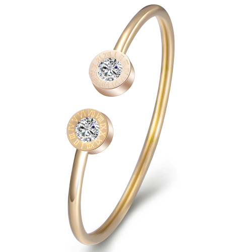 Manufacturer wholesale European and American titanium steel Roman numeral bracelet opening adjustment women's stainless steel bracelet C-shaped diamond bracelet