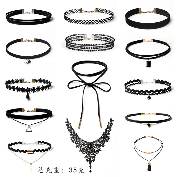 Fashion New Gothic Neckband Choker Collar Lace Necklace Set display picture 7