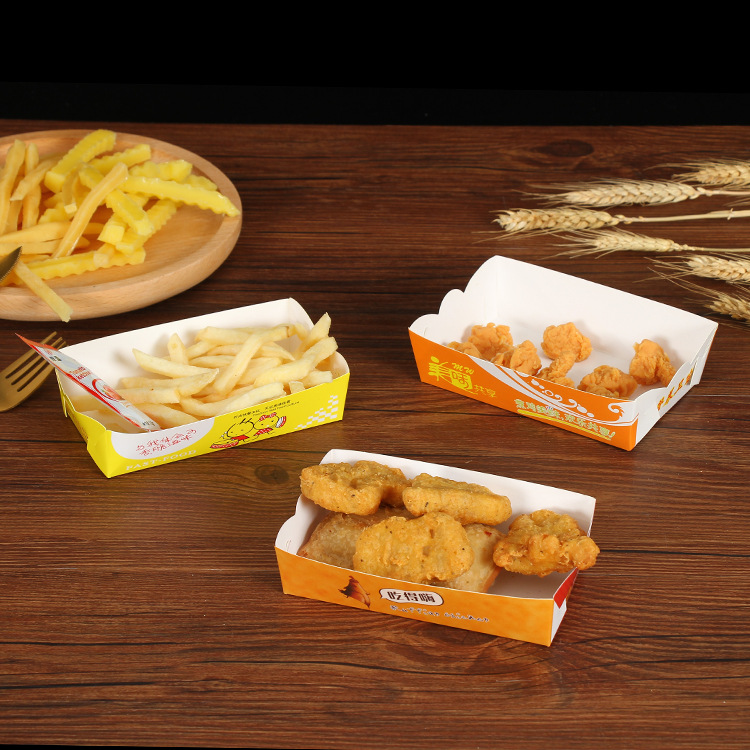 One-time use boat boxes, snack paper boxes, fried food, fried chicken, roasted wings, chicken cutlets, french fries, hot dogs, chicken nuggets, packaging boxes