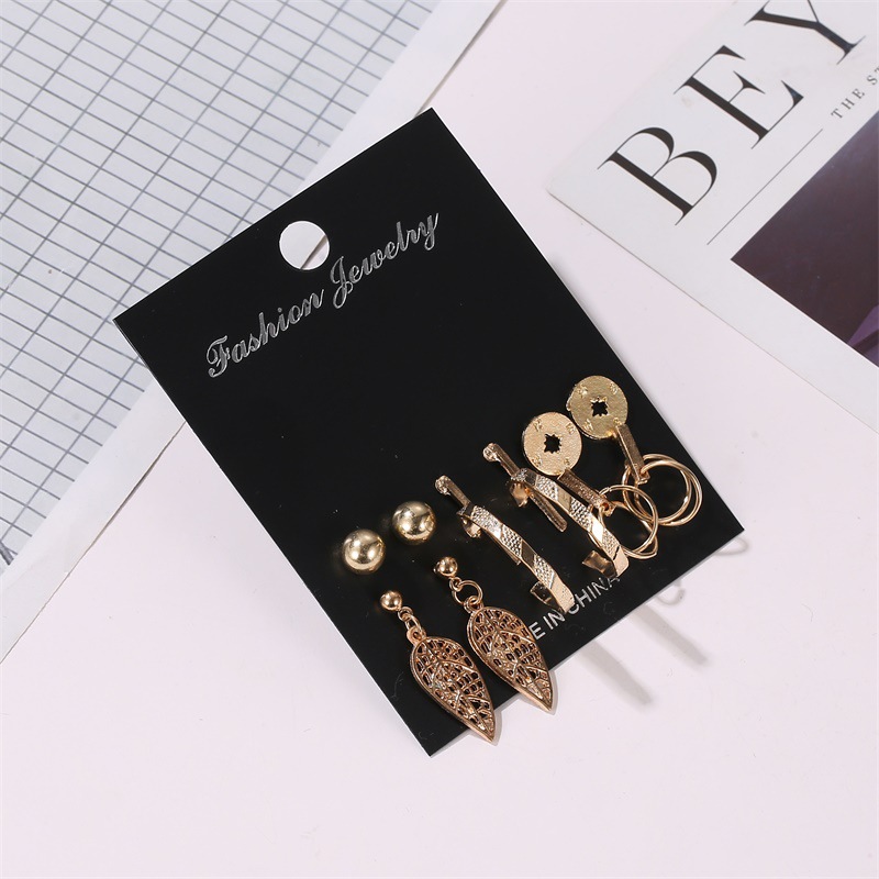 Best Selling Leaves Set Earrings Hollow Leaves Geometric Strips Earrings 6 Pairs Of Earrings display picture 2