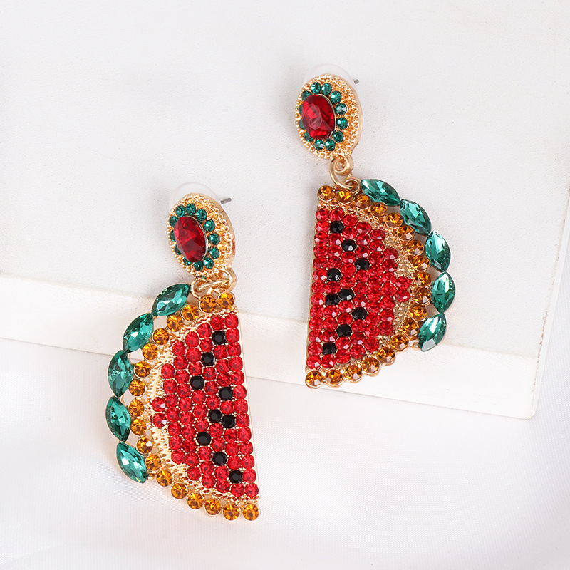 New Retro Watermelon Fruit Color Mosaic Stud Earrings display picture 5