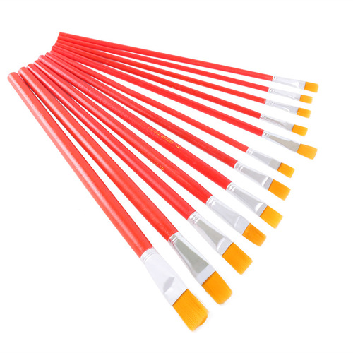 1-12 red rod nylon hair oil paint brush gouache acrylic painting pen row pen set wooden brush