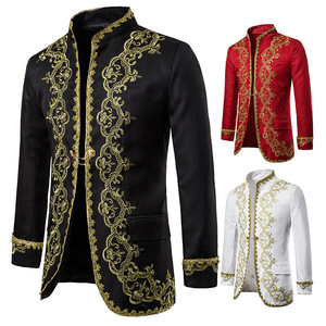 men's jazz performance suit blazers groomsmen jacket Men's European style gold inlaid palace studio Costume Black white opera stage performance suit 