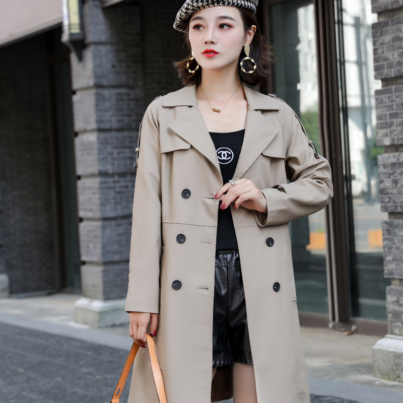 风衣女长款2019秋季新款成人女装韩版水洗pu皮工装大衣外套批代发|ru