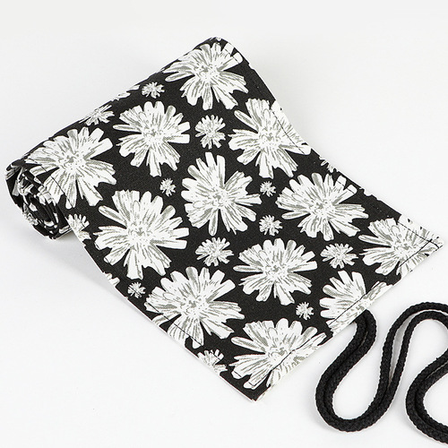 Snowflake Print Handmade Canvas Pen Organizer with 36/48/72 Holes, Large Capacity Reel Pen Case, Colored Pencil Sketch Supply Bag