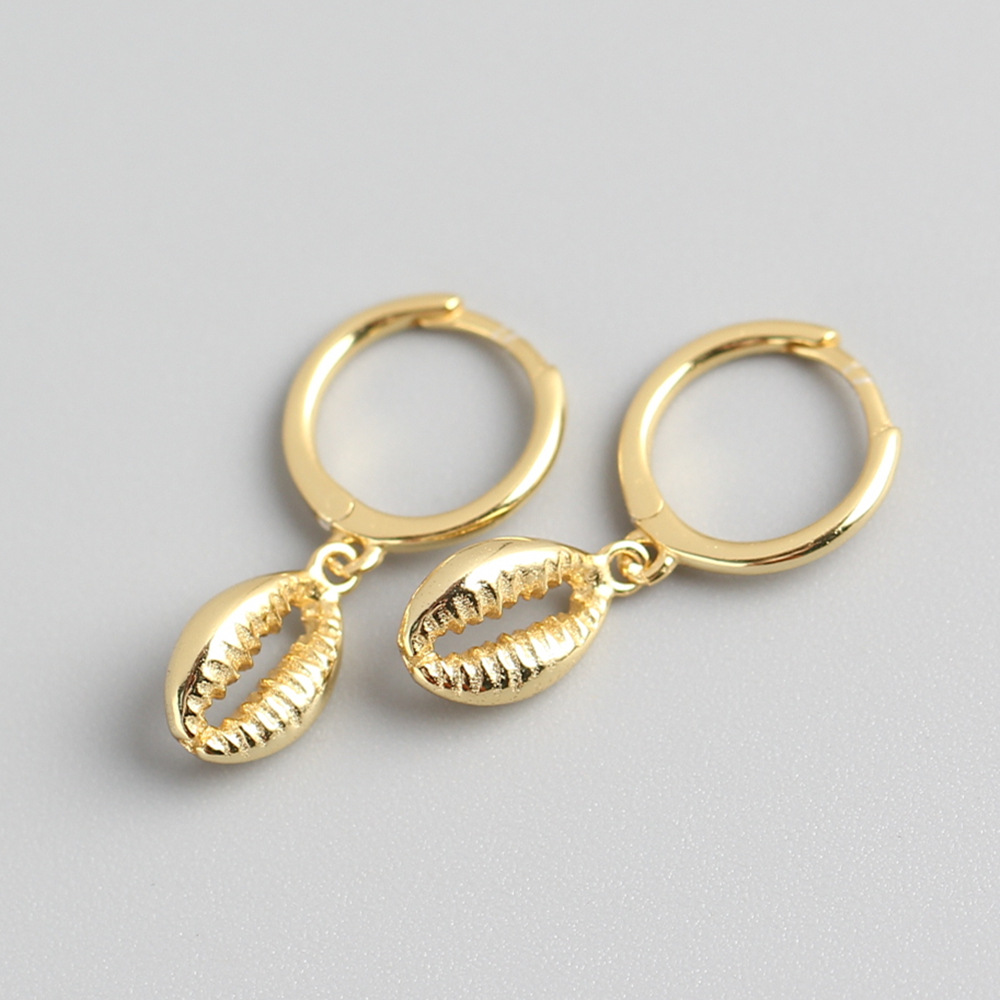 10g Weight 0.03µm Gold Plating Thickness 1 Pair 925 Sterling Silver Shell Shell Electroplating 18K Real Gold Plated Platinum Plated Drop Earrings Earrings