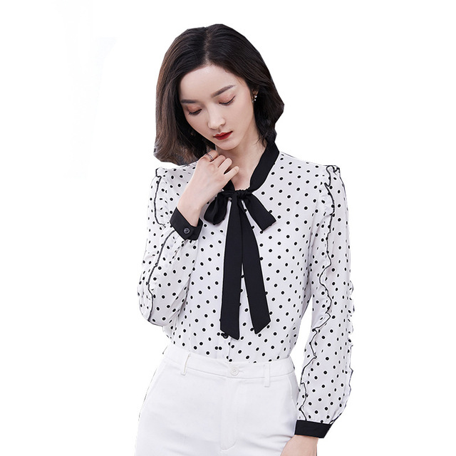 Chiffon New Point Shirt Bow-tie Bow-tie Bottom-edged Dot Top