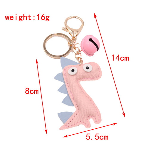 Creative Dinosaur Keychain PU Leather Bag Hook Personalized Leather Bell Car Keychain Holder Ornament Gift