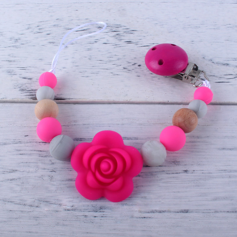 Cadena de chupete de silicona para bebés Amazon Cadena de molienda de dientes de bebés cadena anti-Caída de mordedor calmante personalizada por los fabricantes