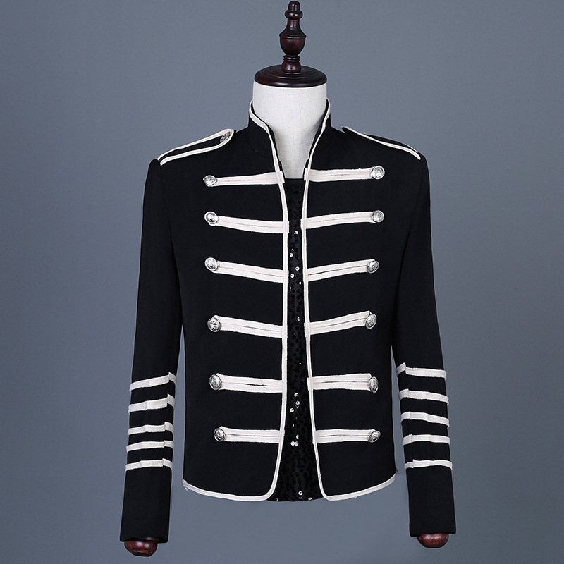 Men's Suit Jacket Retro Black Embroidered Blazer Stage Performance_voghion.com