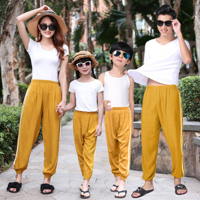 2019春夏季新款男女童中大童纯色棉绸防蚊裤舞蹈裤灯笼裤睡裤