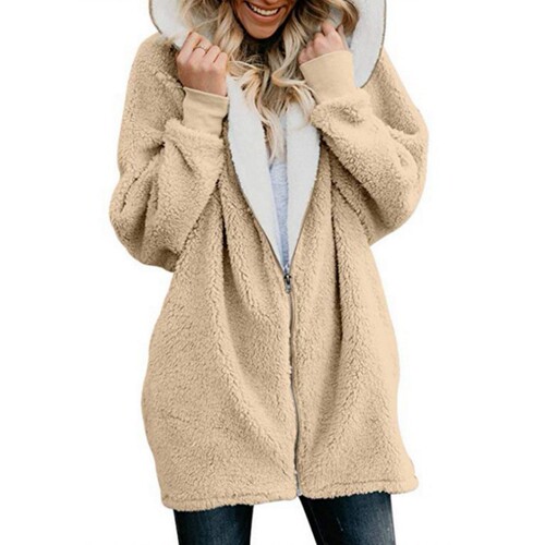 Cross-border European and American lambswool hooded mid-length sweatshirt for women 2022 autumn and winter new plush plush jacket for women