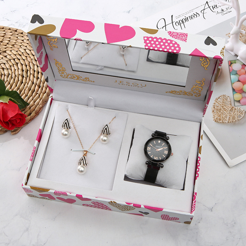 Pearl Rhinestone Pendant Earrings Necklace Ladies Quartz Watch Box Mother's Day Gift display picture 4