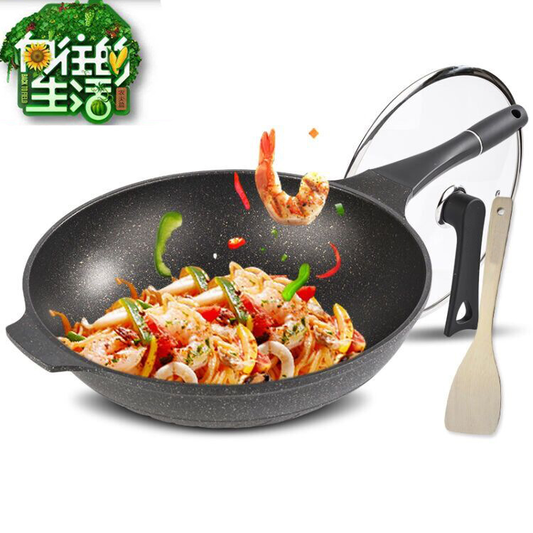 Yearn life Maifanite Wok non-stick cookware Electromagnetic furnace Gas stove Lampblack Flat bottom Cooking Cookware 32cm