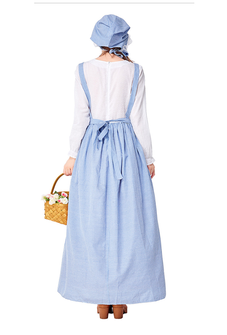 Farm Girl Sky Blue Plaid Kitchen Girl Skirt Pastoral Performance Costume nihaostyles wholesale halloween costumes NSPIS79284