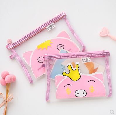 Cartoon A4 transparent mesh file bag A5 large capacity storage bag student exam grid zipper bag stationery bag