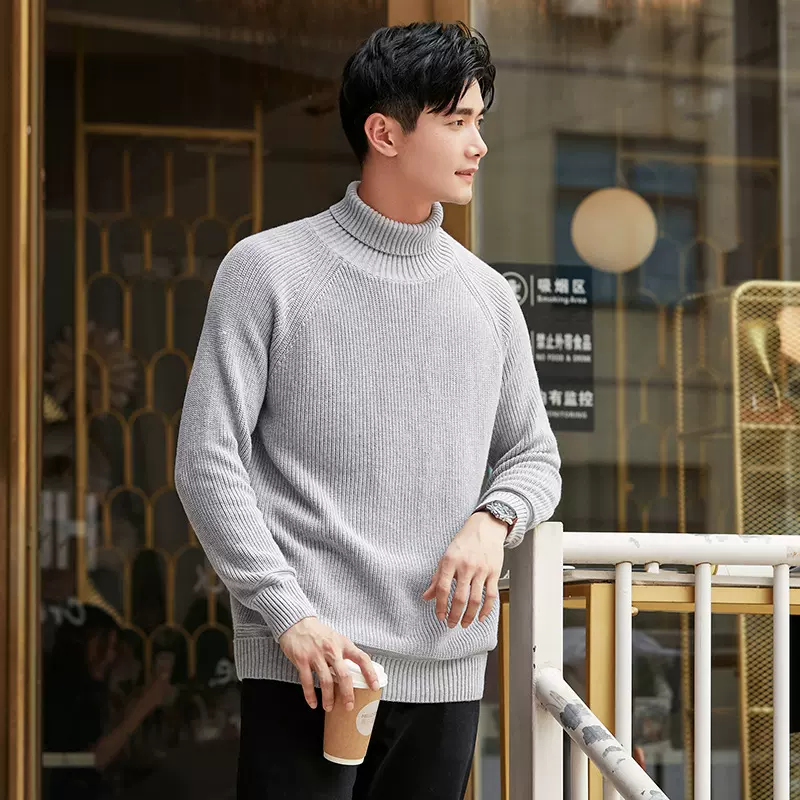 2025新款韩版宽松纯棉青年高领毛衣男冬季休闲加厚套头针织衫批发