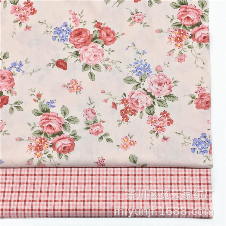 唯美田园红色玫瑰花蔷薇 全棉斜纹布料 纯棉床品连衣裙面料批发