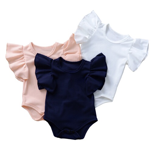 H1165# Infant and toddler one-piece pajamas with large lace sleeves for girls ins European and American cross-border crawling clothes triangular bag diaper pajamas 