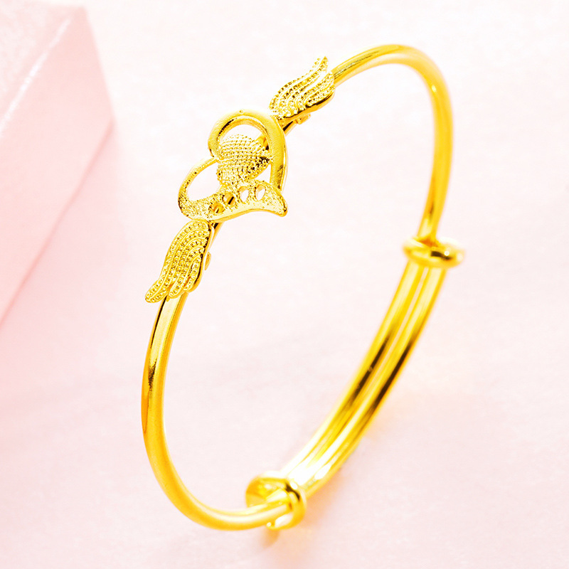 Vietnam alas de Ángel de oro Push-Pull pulsera de Latón chapado en oro real de 24K pulsera de amor de Ángel pulsera de oro de imitación femenina