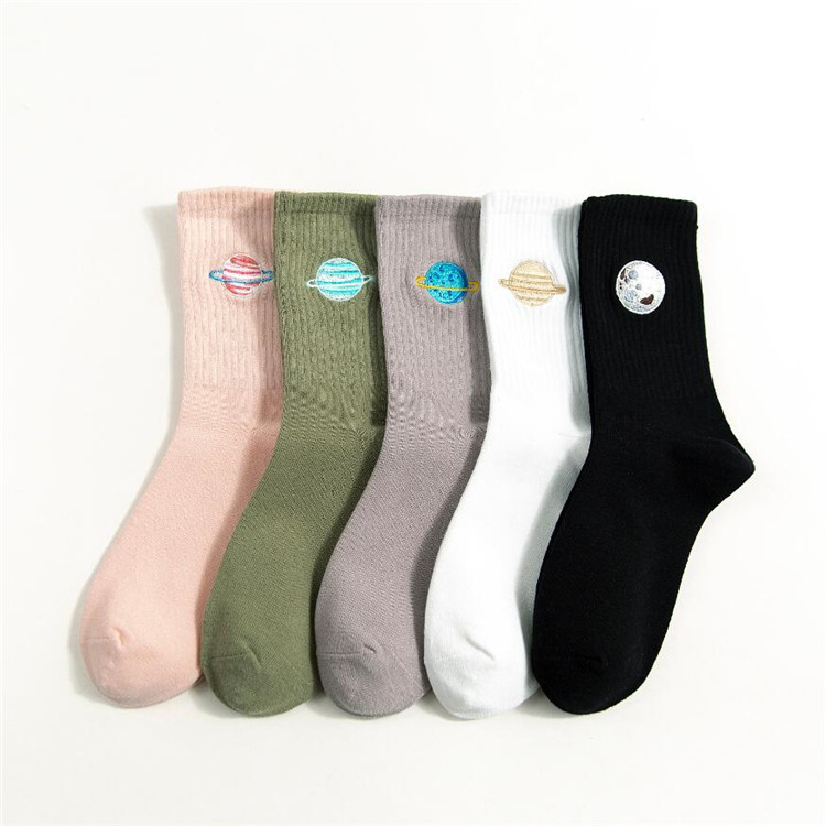 Ting warm wholesale mid-length stockings children's early autumn half-tube cotton socks embroidered planet pattern ins tide mid-tube board shoes socks