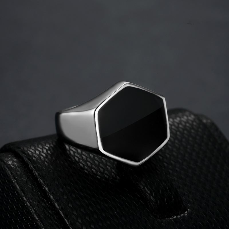 Daily Occasion Fashion Hexagon Square Titanium Steel Enamel Men's Rings