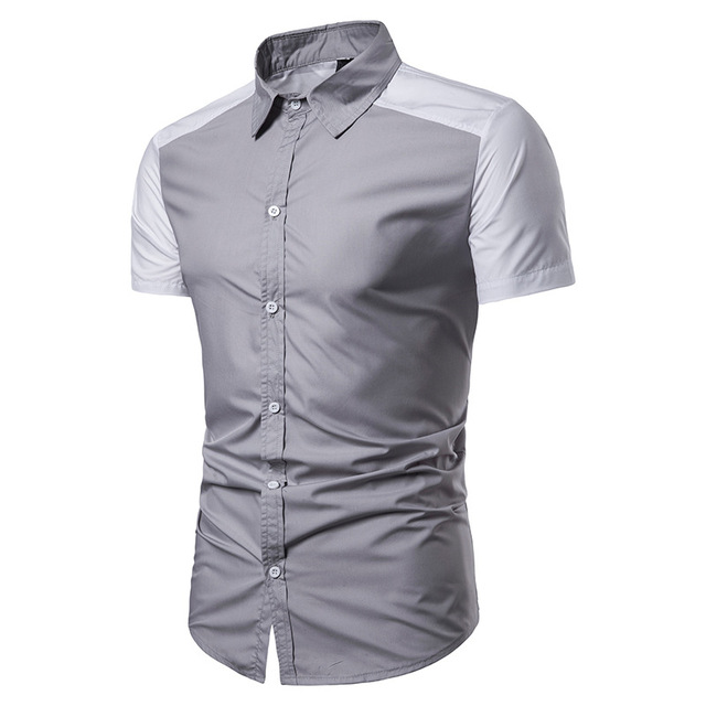 Fashion men’s short-sleeved shirt collar sleeves color matching 