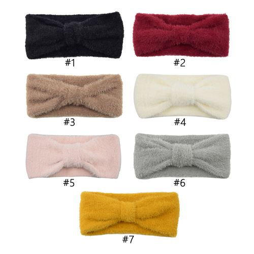 Internet celebrity imitation mink headband thickened bow knitted hairband ins new warm wool headband European and American headwear
