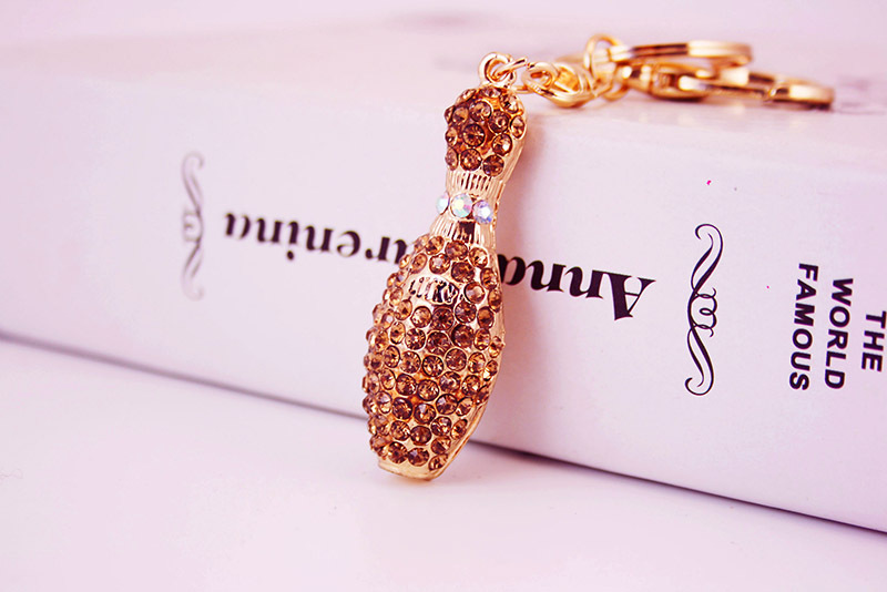 30g Weight Alloy, Metal Material Heart Pattern Women'S Gender White, Pink, Blue, Champagne Color Diamond-studded Crystal Bowling Shape Car Key Chain 3