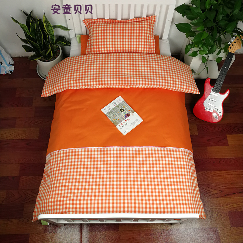 定制定做纯棉水洗棉拼接刺绣幼儿园被子三件套六件套A类面料