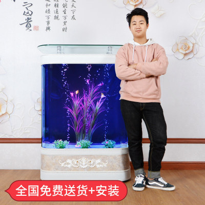 乾盛欧式鱼缸水族箱生态玻璃双弧圆形中大型0.8/1米创意背过滤