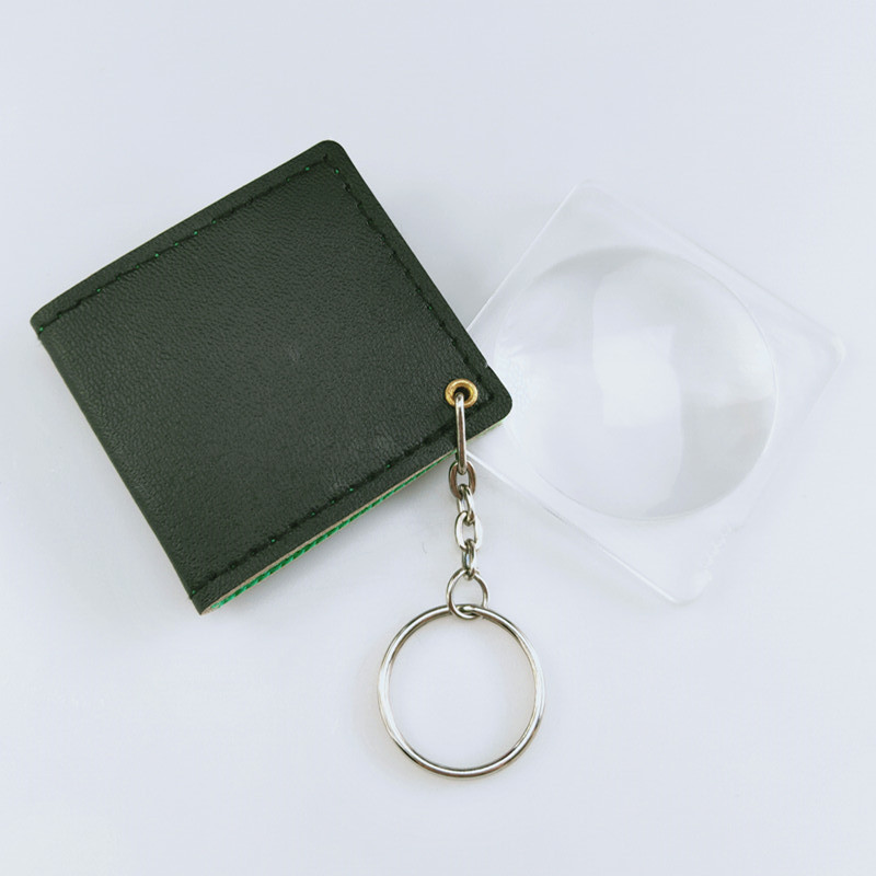 5倍 45mm方形阅读放大镜亚克力钥匙链放大镜便携式口袋PU放大镜