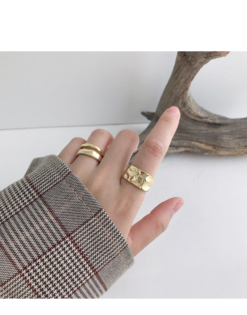 Korean S925 Sterling Silver Ring Cold Wind Irregular Concave Convex Wide Face Women's Ring Gold-plated Silver Ring display picture 2