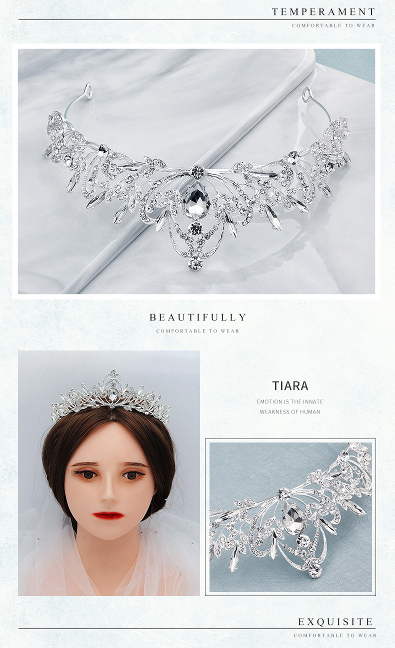 Vintage Elegant Crown White Yarn Headdress Alloy Diamond Headband Bridal Hair Jewelry display picture 4