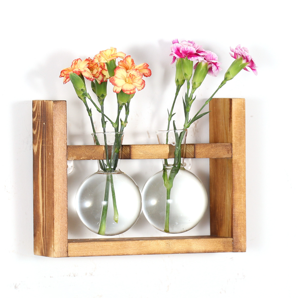 复古木架水培植物花瓶壁挂玻璃插瓶家居客厅玄关背景墙面装饰挂件|ms