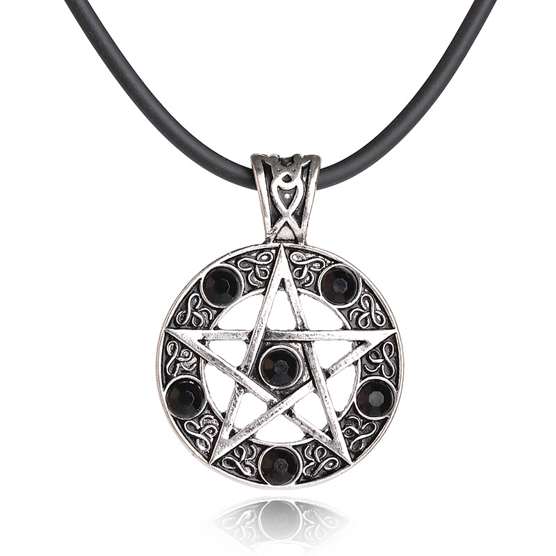 New Fashion Retro Satan Logo Pentagram Diamond Pendant Necklace display picture 2