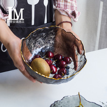创意描金大号烟灰玻璃沙拉碗异形水果碗甜品碗家用泡面碗餐具套装