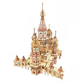 激光简装立体木制拼图 儿童木制仿真俄罗斯圣瓦西里拼装教堂模型
