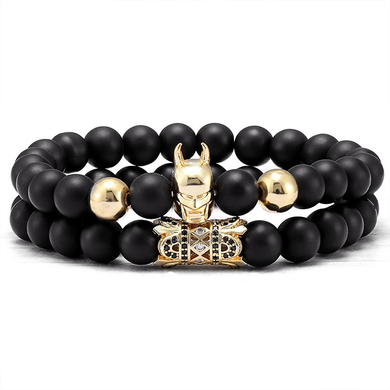 Hot Batman micro inlaid zircon bracelet natural stone elastic rope men's bracelet factory direct wholesale