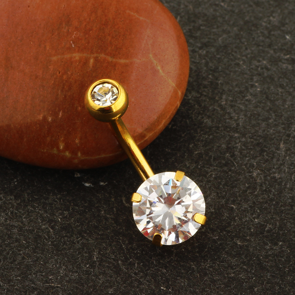 New Small Navel Ring with CZ Gem Stainless Steel Belly Button Piercing Jewelry Peach Fashion detail image 15