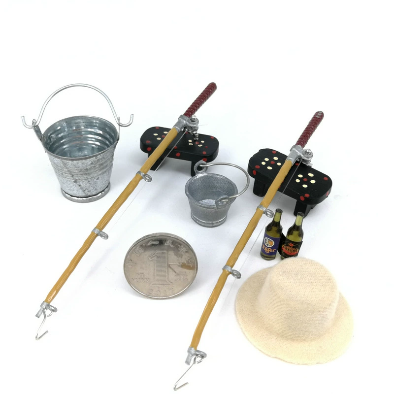 Уличные аксессуары для кукольного домика [Мини-рыбалка с шляпой рыбака 9 шт.] сцена рыбалки с имитационным изображением солдата