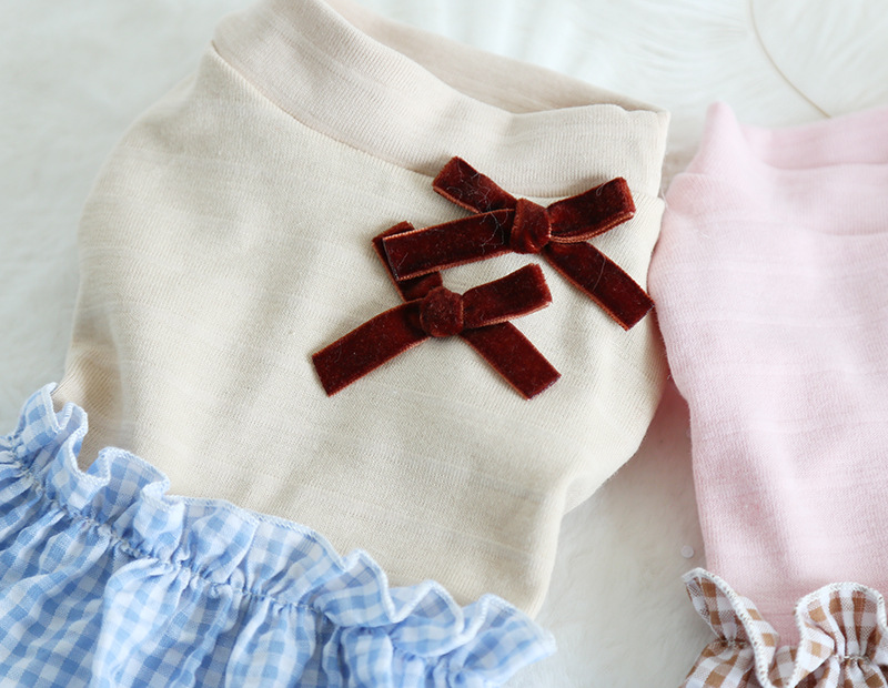 压纹蝴蝶结拼格裙