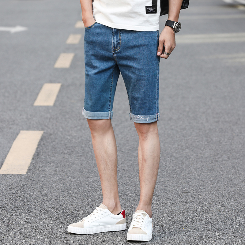 夏季薄款牛仔短裤男五分休闲牛仔裤子男破洞宽松直筒马裤七分中裤|ms