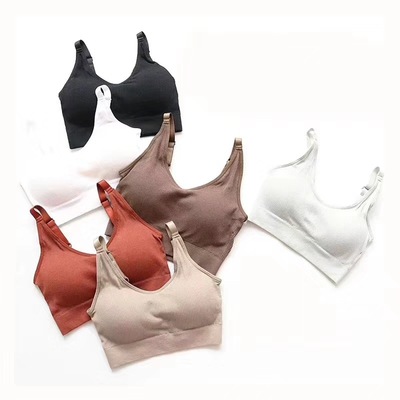 爆款日系螺纹美背裹胸抹胸防走光带胸垫调节肩带无钢圈运动文胸女|ru